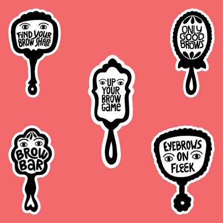 Set of eyebrow slogans in the mirrorのイラスト素材