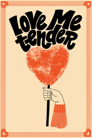 Love me tender hand-drawn lettering typography. Quote about love for Valentines day and wedding. Text for social media, print, t-shirt, card, poster, gift, landing page, web design elements.のイラスト素材