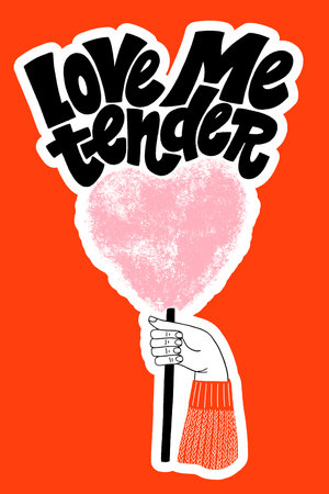 Love me tender hand-drawn lettering typography. Quote about love for Valentines day and wedding. Text for social media, print, t-shirt, card, poster, gift, landing page, web design elements.のイラスト素材