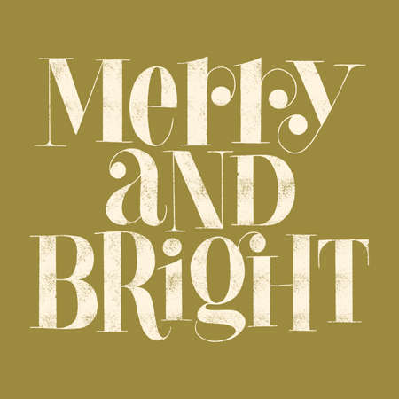 Merry and Bright hand-drawn lettering quote for Christmas time. Text for social media, print, t-shirt, card, poster, promotional gift, landing page, web design elements. Vector illustrationのイラスト素材
