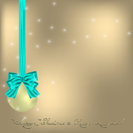 Merry Christmas and happy New Year Greeting card with yellow ball and green ribbonのイラスト素材