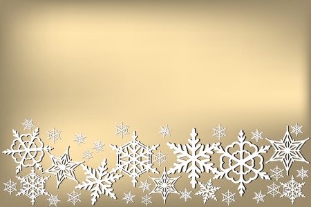 Golden shiny Christmas background with white snowflakesのイラスト素材