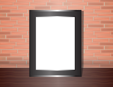 Vector trendy blank poster on the red brick wall realistic mockup. High quality design element.のイラスト素材