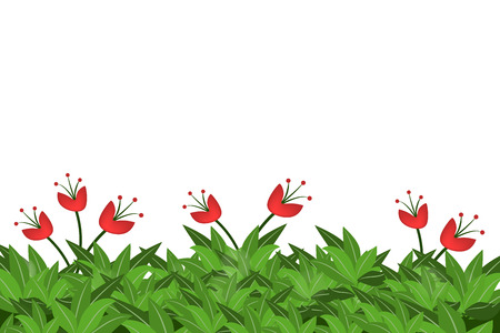 Green leaves and red flowers  isolated on white background. Eps10.のイラスト素材