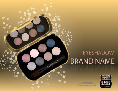Glamorous colorful eyeshadow set  on the  sparkling effects background. Mockup 3D Realistic Vector illustration for design, templateのイラスト素材