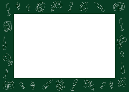 Hand drawn frame with grapes, wine, glass, barrel  in vectorのイラスト素材