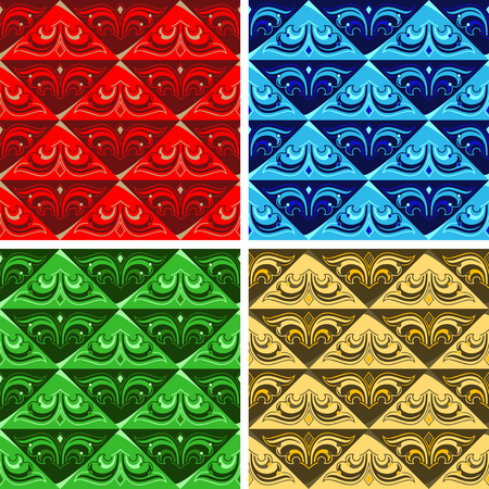 Vintage seamless colorful pattern vector backgrounds, four in setのイラスト素材