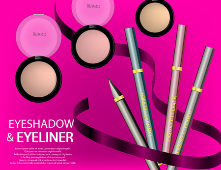 Glamorous Eyeliners and mascara products package design in 3d on the  sparkling effects background. Mockup 3D Realistic Vector illustration for design, templateのイラスト素材