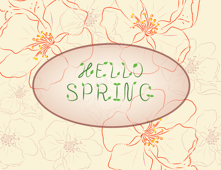 Vector Hand Drawn Floral card with lettering inspirational typography poster Hello spring. Fun quote for design.のイラスト素材