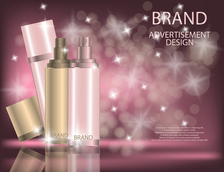 Glamorous facial treatment essence set on the sparkling effects background, elegant ads for design. Mockup 3D Realistic Vector illustration for design, templateのイラスト素材
