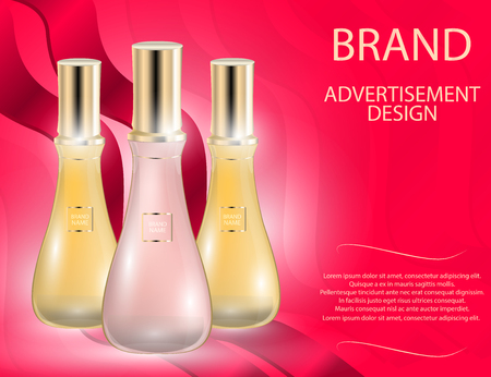 Glamorous perfume glass bottles on the  sparkling effects background. Mock-up 3D Realistic Vector illustration for design, templateのイラスト素材