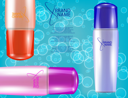 Glamorous Hair Care Products Packages on the  sparkling effects background. Mock-up 3D Realistic Vector illustration for design, templateのイラスト素材