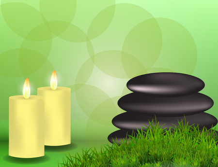 Spa Banner with Stones, Candles and Grass with Space for Text, for Your Design. Vector Illustrationのイラスト素材