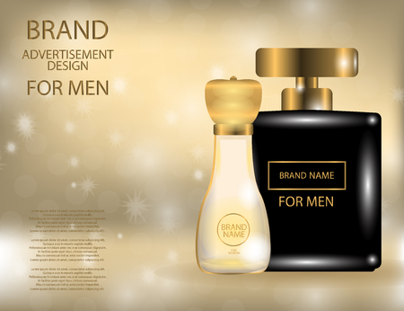 Glamorous perfume glass bottles on the sparkling effects background. Mock-up 3D Realistic Vector illustration for design, templateのイラスト素材