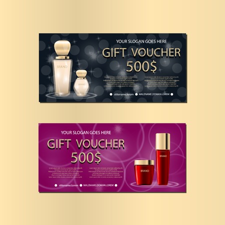 Gift Voucher Template With Sparkles and Cosmetics For your Design.のイラスト素材