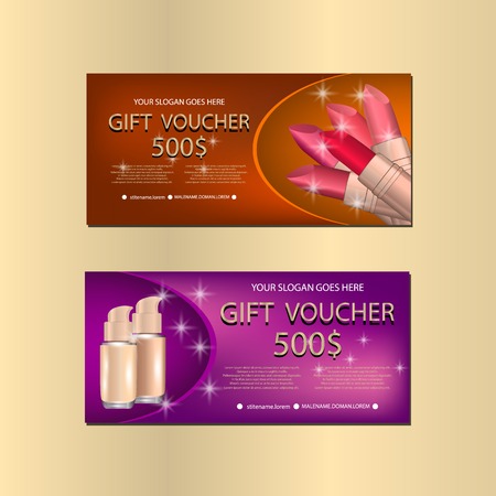 Gift Voucher Template With Sparkles and Cosmetics For your Design.のイラスト素材