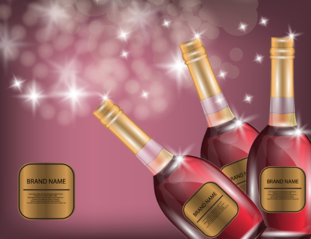 Alcohol, Red Wine, White Wine Bottles on the Sparkling Background for Your Design. Vector Illustrationのイラスト素材