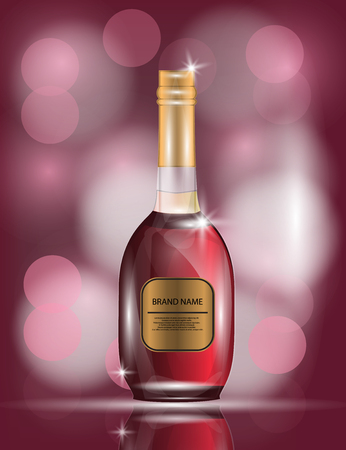 Alcohol, Red Wine, White Wine Bottle on the Sparkling Background for Your Design. Vector Illustrationのイラスト素材