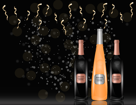 White and Red Wine Bottles on the Sparkling Background for Your Design. Vector Illustrationのイラスト素材