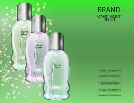 Glamorous Cosmetic  Bottles, Jars on the Sparkling Effects Background. Mock-up 3D Realistic Vector illustration for design, templateのイラスト素材