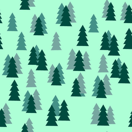 Pine Tree Forest Silhouette Seamless Pattern Isolated on Green Background. Vector Illustration.のイラスト素材
