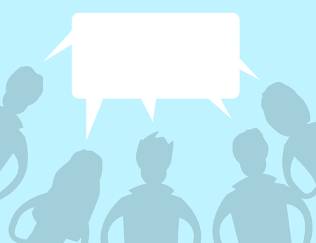 Mens and Women silhouettes with Speech Bubbles. Teem Work, Communication and People Connection...
