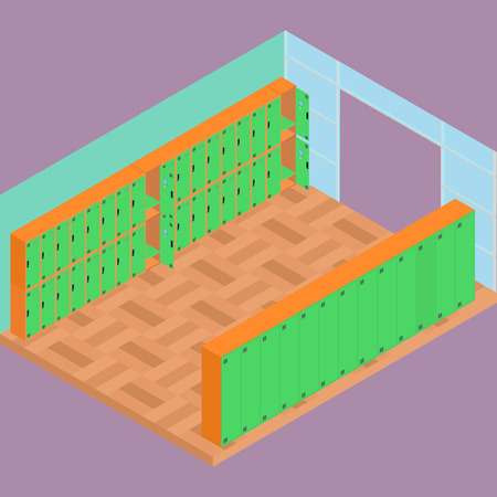 Isometric school lockers, wardrobes in school hall. All objects are isolated and in vectorのイラスト素材