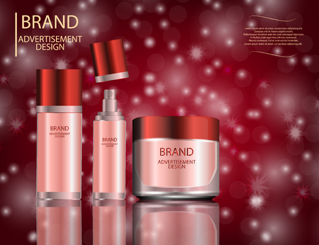 Glamorous facial treatment essence set on the sparkling effects background, elegant ads for design. Mock-up 3D Realistic Vector illustration for design, templateのイラスト素材