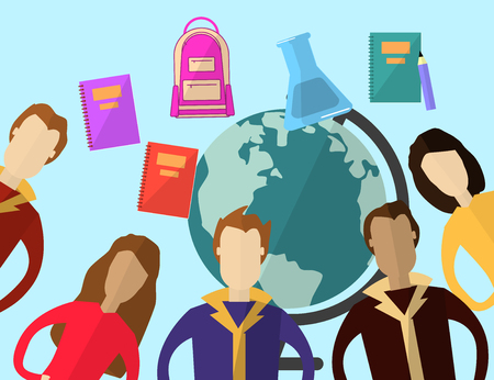 Global and Distance Education Concept. Flat modern design. Vector Illustrationのイラスト素材