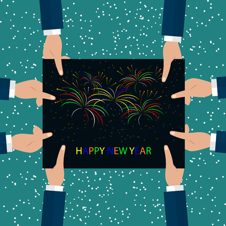 Xmas and New Year holidays design modern greeting card. Flat vector illustration.のイラスト素材