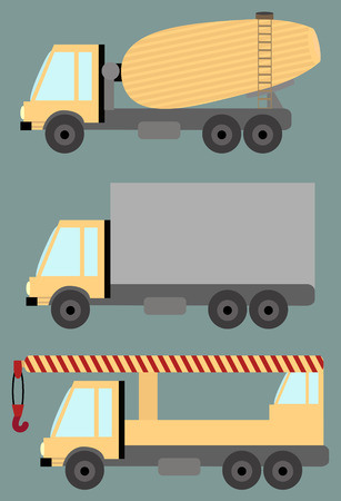 Trucks, truck mixer, crane, flat images in vectorのイラスト素材