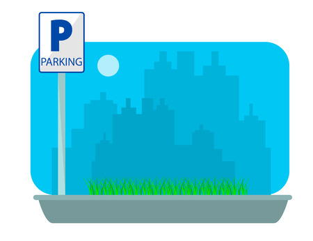 Parking concept in flat style over city silhouette. Flat Vector Illustrationのイラスト素材