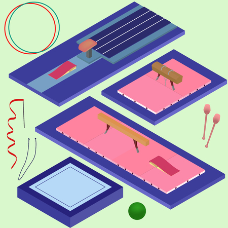 Isometric gymnastics tools. Set of sporting elements in vector illustrationのイラスト素材