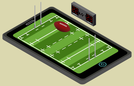 Infographic rugby playground, ball, and tablet. Isometric rugby image. Isolated. In vectorのイラスト素材