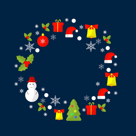 Merry Christmas and Happy New Year flat design illustration for greeting card.のイラスト素材