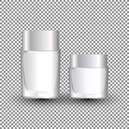 White cream jar template for skin care product. Face moisturizer lotion cosmetic package with cap or lid on transparent background. Vector Illustrationのイラスト素材