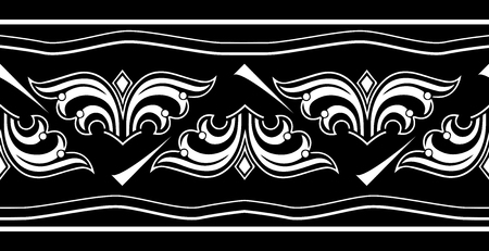 Vintage seamless horizontal border. Black and white. In vector illustration.のイラスト素材