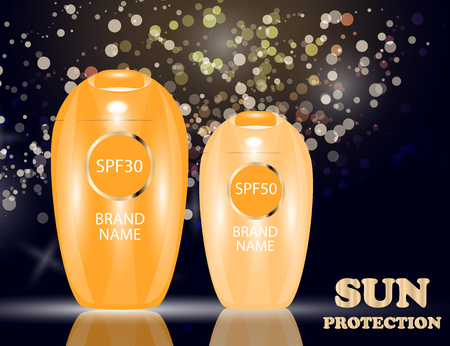 Realistic packages of Sun Protection Cream tubes. Vector illustrationのイラスト素材