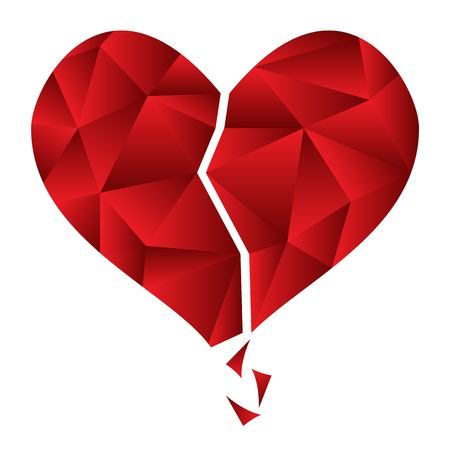 Low poly red broken heart on white background. Isolated. In vectorのイラスト素材