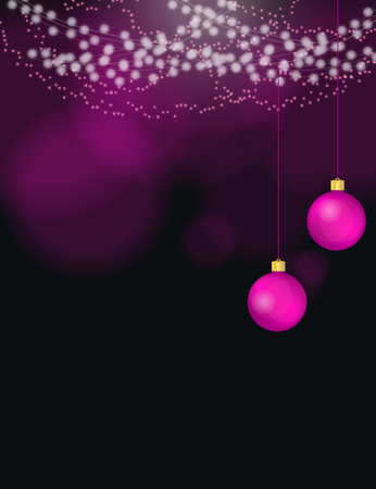 Christmas and New Year Greeting card with sparkles, bokeh and Christmas balls. Vector Illustrationのイラスト素材