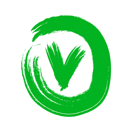 Hand Drawn Green Check Mark Icon in a Circle. Isolated Vector Illustrationのイラスト素材