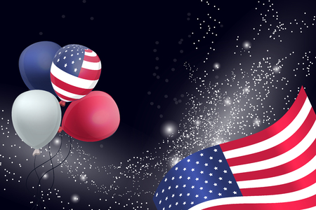 US Patriotic balloons and flag specially for the Fourth of July. Memorial Day. Martin Luther King Day. Country National Colors.のイラスト素材