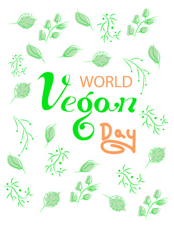 Hand drawn vegan day card with lettering Vector Illustrationのイラスト素材