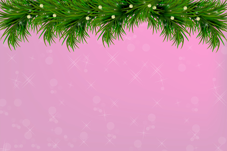 Background with vector christmas tree branches and space for text. Realistic fir-tree border, frame on sparkling background for christmas cards, banners, flyers, party posters.のイラスト素材