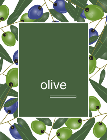 Banners with black and green olives. Design for olive oil, packaging, cosmetics, health care products. With place for text. Vector Illustrationのイラスト素材