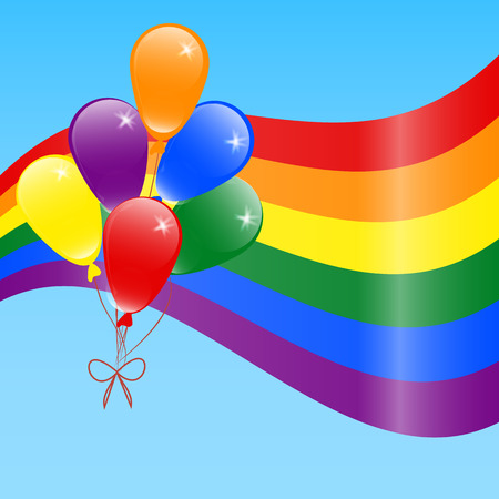 LGBT rainbow Flag and balloons. Celebrating gay people rights. Same-sex love. Pride. Vector Illustrationのイラスト素材