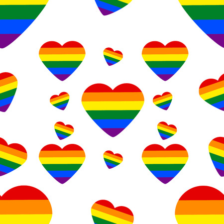Seamless Pattern with LGBT rainbow heart. Celebrating gay people rights. Same-sex love. Pride. Vector Illustrationのイラスト素材