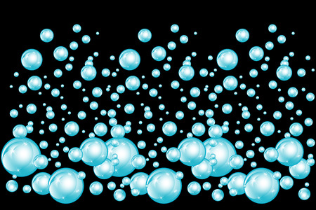 Bubbles underwater texture isolated on black background. Fizzy sparkles in water, sea, ocean. Undersea vector illustration.のイラスト素材