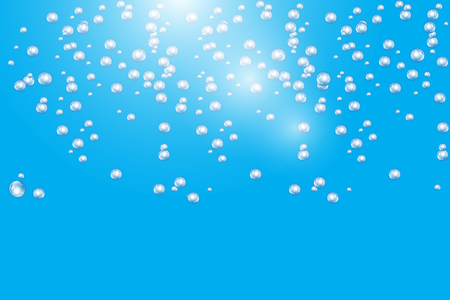 Bubbles underwater texture isolated on blue background. Fizzy sparkles in water, sea, ocean. Undersea vector illustration.のイラスト素材