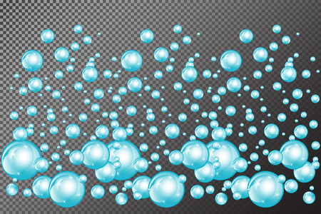 Bubbles underwater texture isolated on transparent background. Fizzy sparkles in water, sea, ocean. Undersea vector illustration.のイラスト素材